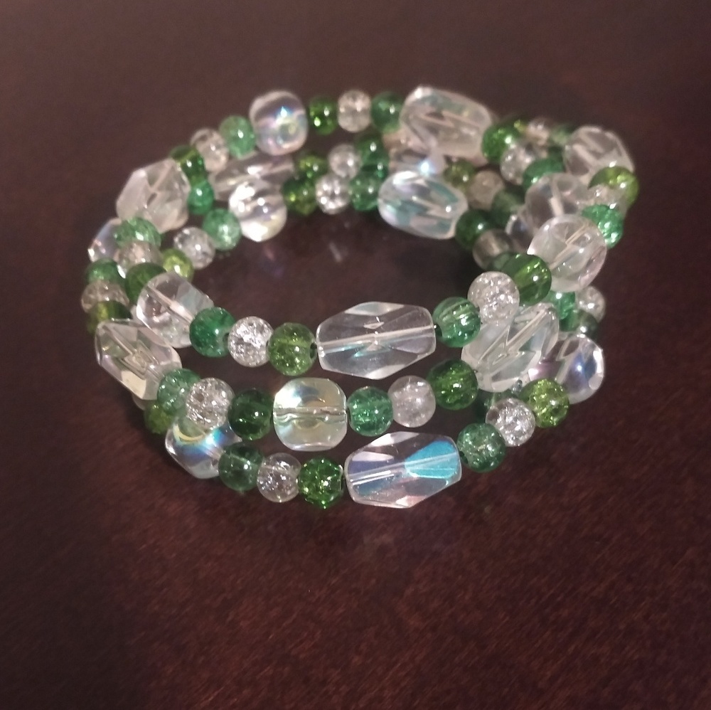 Green and White Spiral Bracelet